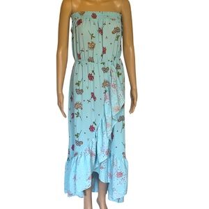 Blue Floral Strapless Ruffle Dress Juniors Size XL